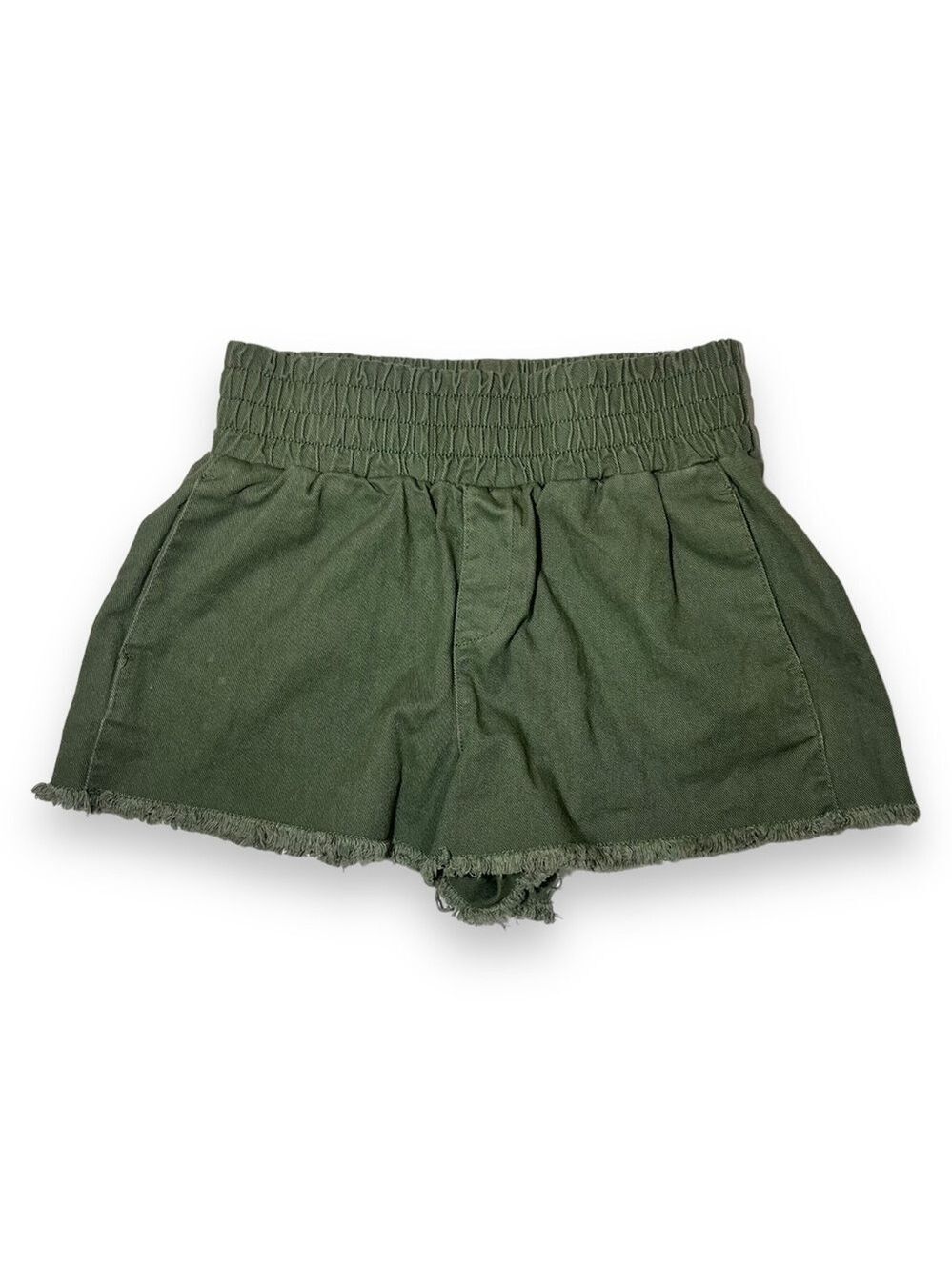 No Boundaries Juniors Smocked Waist Cotton Shorts Olive Size Small